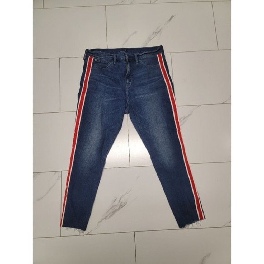 womens red stripe gap true skinny jeans